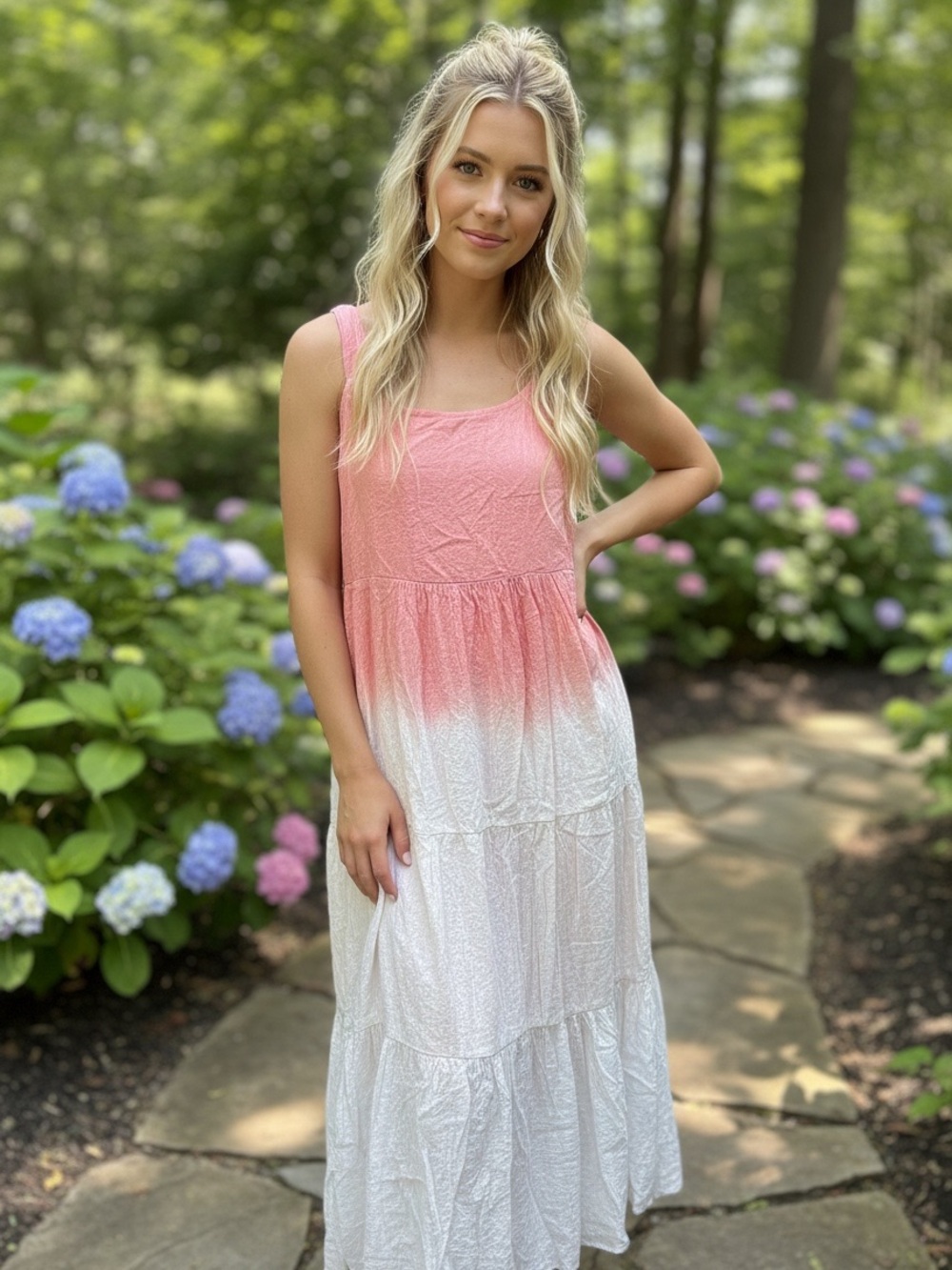 Sleeveless Pink to White Ombre Maxi Dress Size XXL